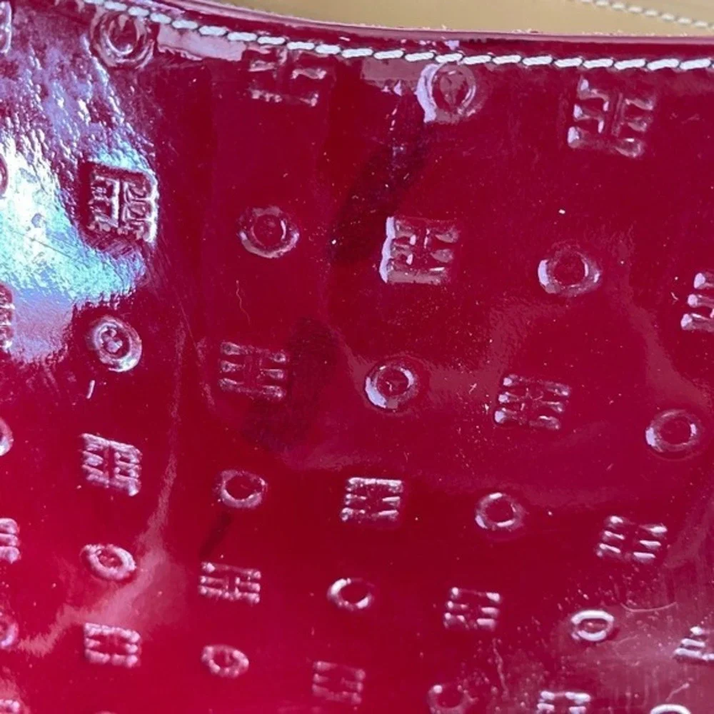 Arcadia Embossed Patent Leather Tote Shoulder Bag LARGE‎ Dark Red Made In Italy